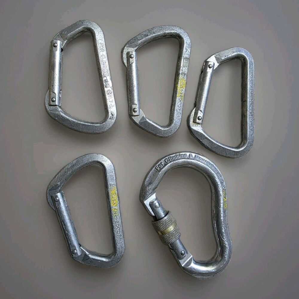 REI Carabiners Rock Climbing Vintage  Lot of 5 (4 Non-locking & 1 Locking) VTG